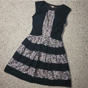 Eva Franco Size 6 Dress Floral Lace Anthropologie Mini Pleated Lined Black Nude